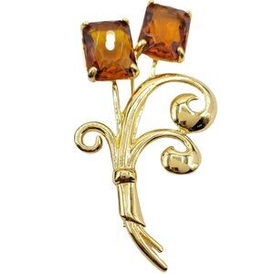 Nolan Miller Floral Topaz Faceted Glass Rhinestone Large Pin Brooch Signed